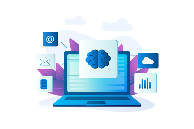 vector graphic of laptop screen and intelligent automation